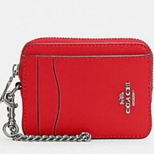 EUC: COACH zip around card case in red and with silver hardware